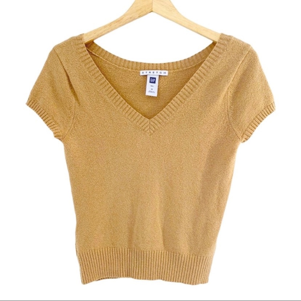 Gap Factory Outlet Camel Beige Short Sleeve Stretch Sweater Top, Size Medium